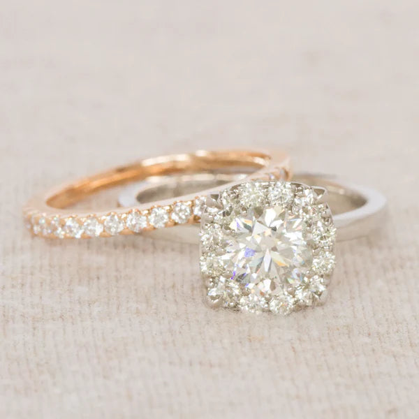 Rose gold band and diamond engagement ring