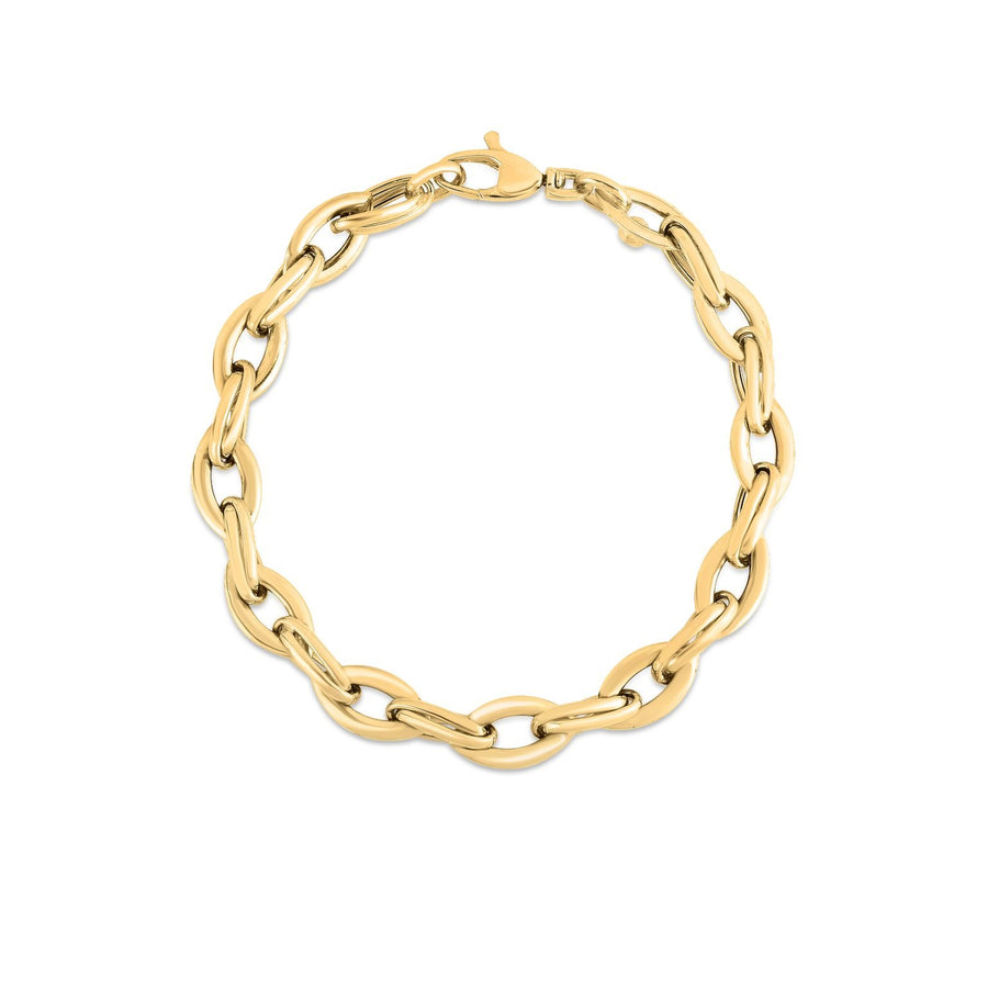 Designer Gold Almond Link Bracelet in 18K Yellow Gold, 7in