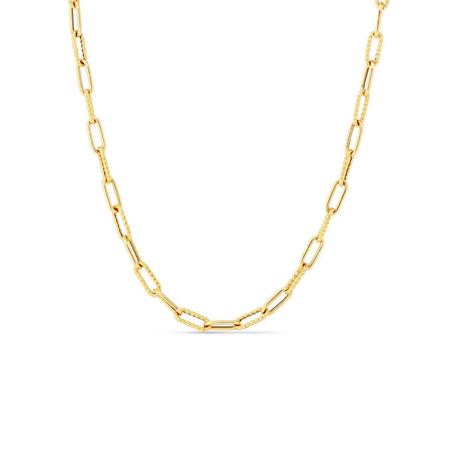 Designer Gold Alternating Shiny and Fluted Paperclip Chain in 18K Yellow Gold, 22in