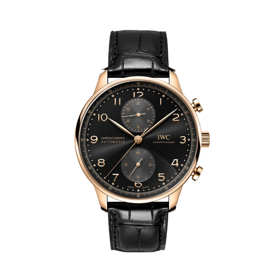 41mm Portugieser Chronograph with Black Dial in 18K 5N Gold, Strap
