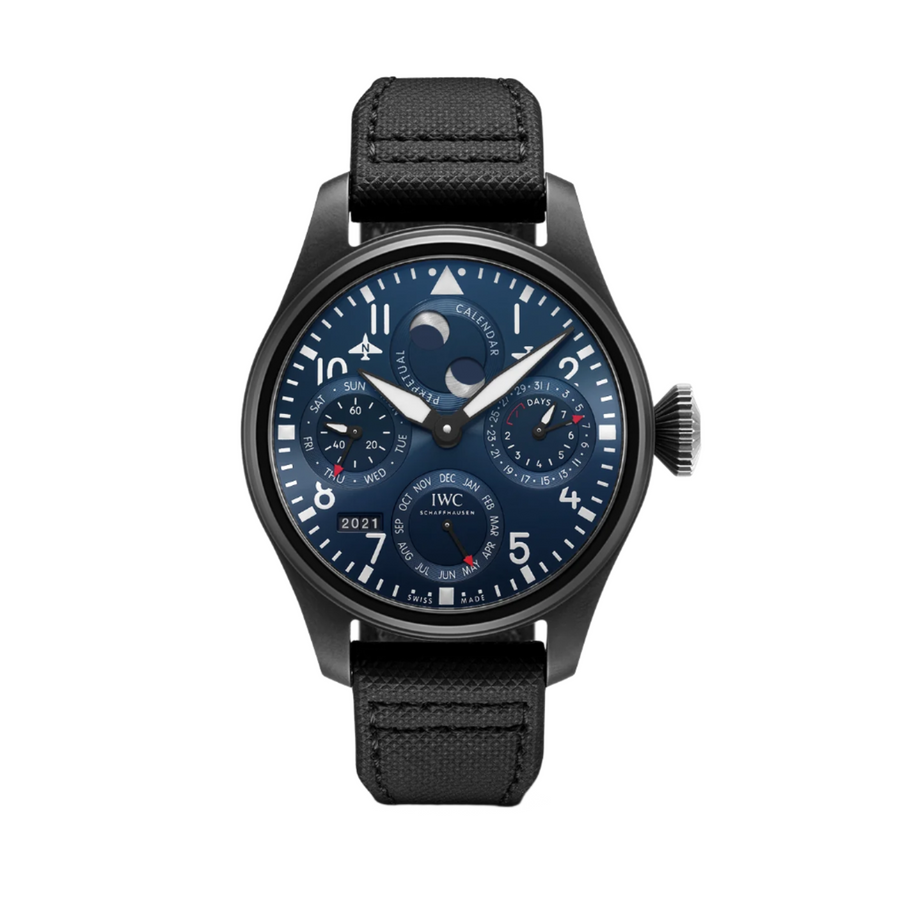 46.5mm Big Pilot's Perpetual Calendar Watch with Blue Dial in Ceramic, Strap Limited Edition