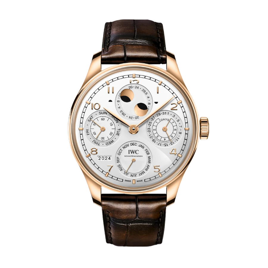 44.4mm Portugieser Perpetual Calendar with Silver Dial in 18K Armor Gold, Strap