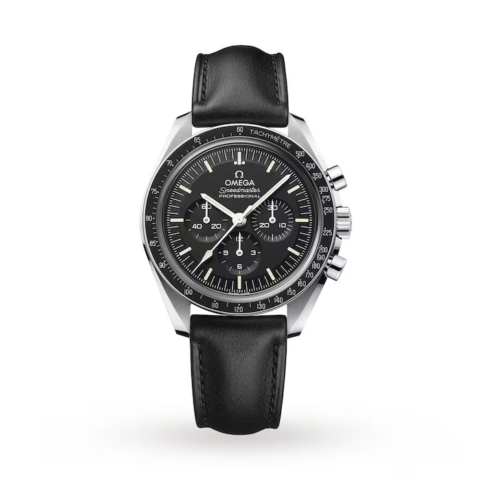 42mm Speedmaster Moonwatch Professional Watch with Black Dial in Stainless Steel, Strap