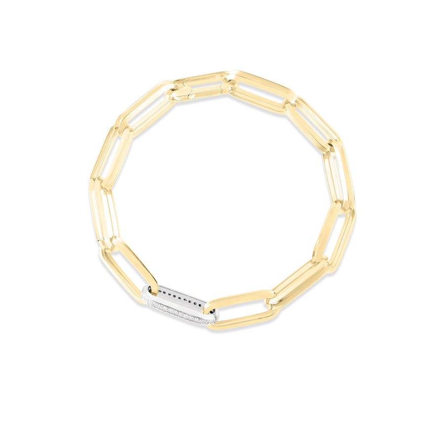 Diamond Designer Rectangular Paperclip Link Bracelet in 18K White and Yellow Gold