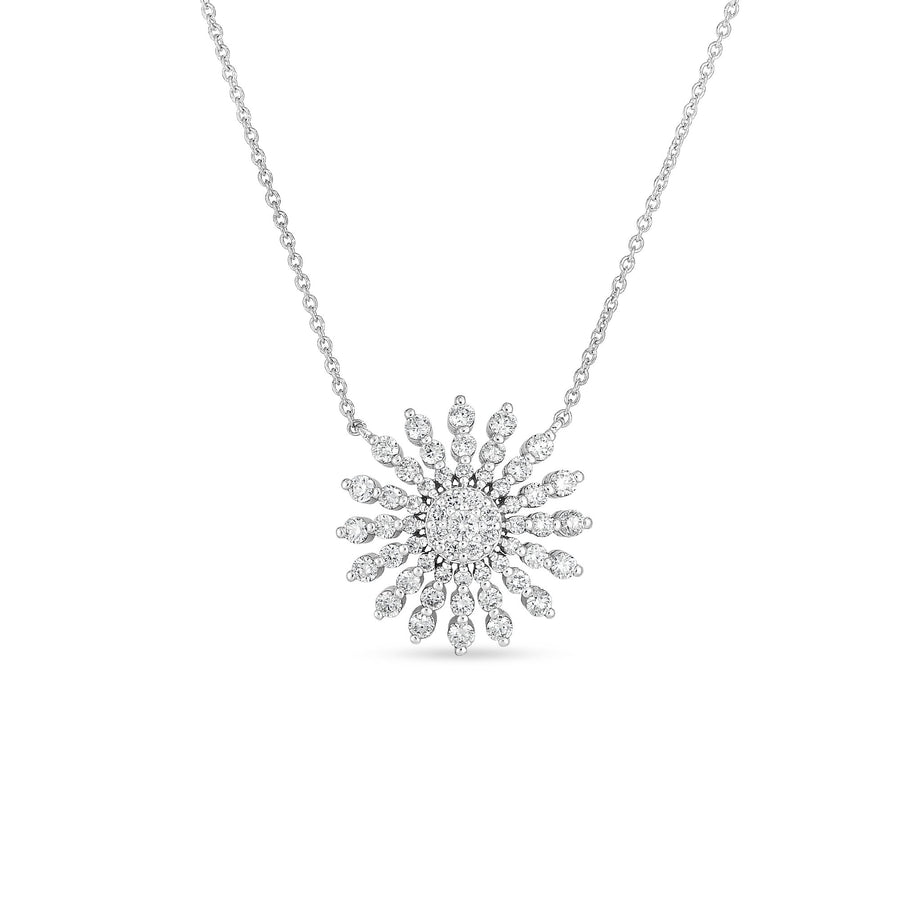Tiny Treasures Diamond Sunburst Necklace in 18K White Gold, 18in