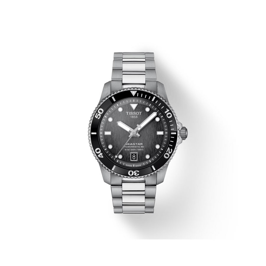40mm Seastar 1000 Powermatic 80 Watch with Graded Grey-Black Dial in Stainless Steel, Bracelet