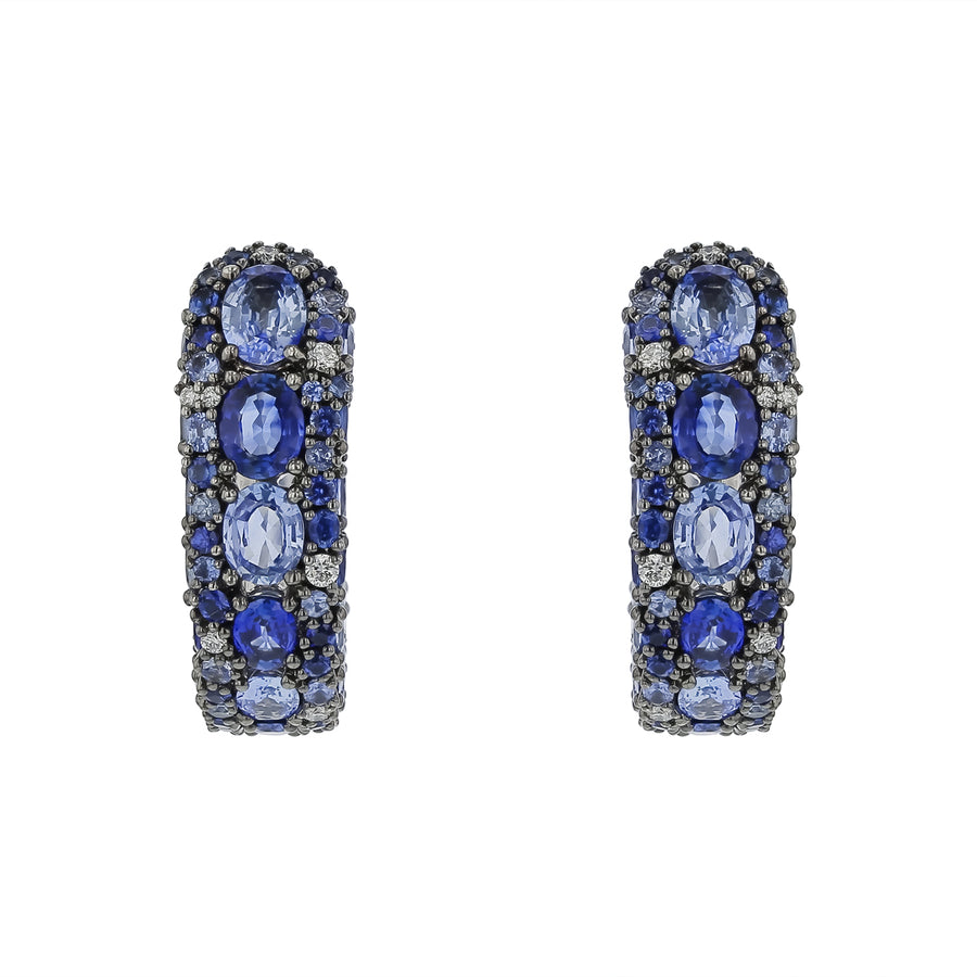 American Glamour 9.97ct Sapphire and 0.29ct Diamond Oval Hoop Earrings in 18K White Gold