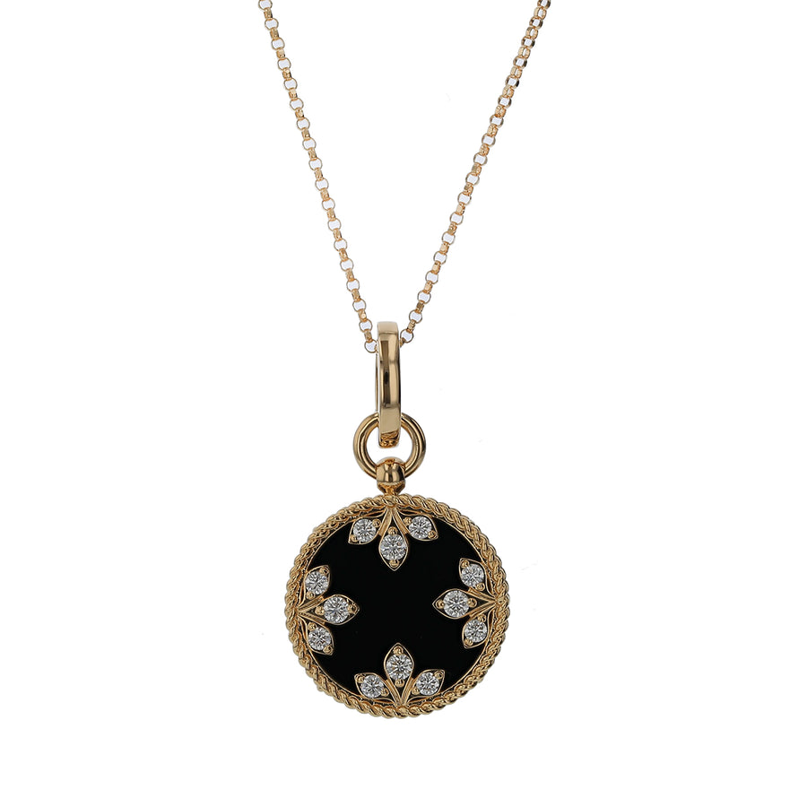 Venetian Princess Diamond and Black Jade Pendant in 18K Yellow Gold, 18in