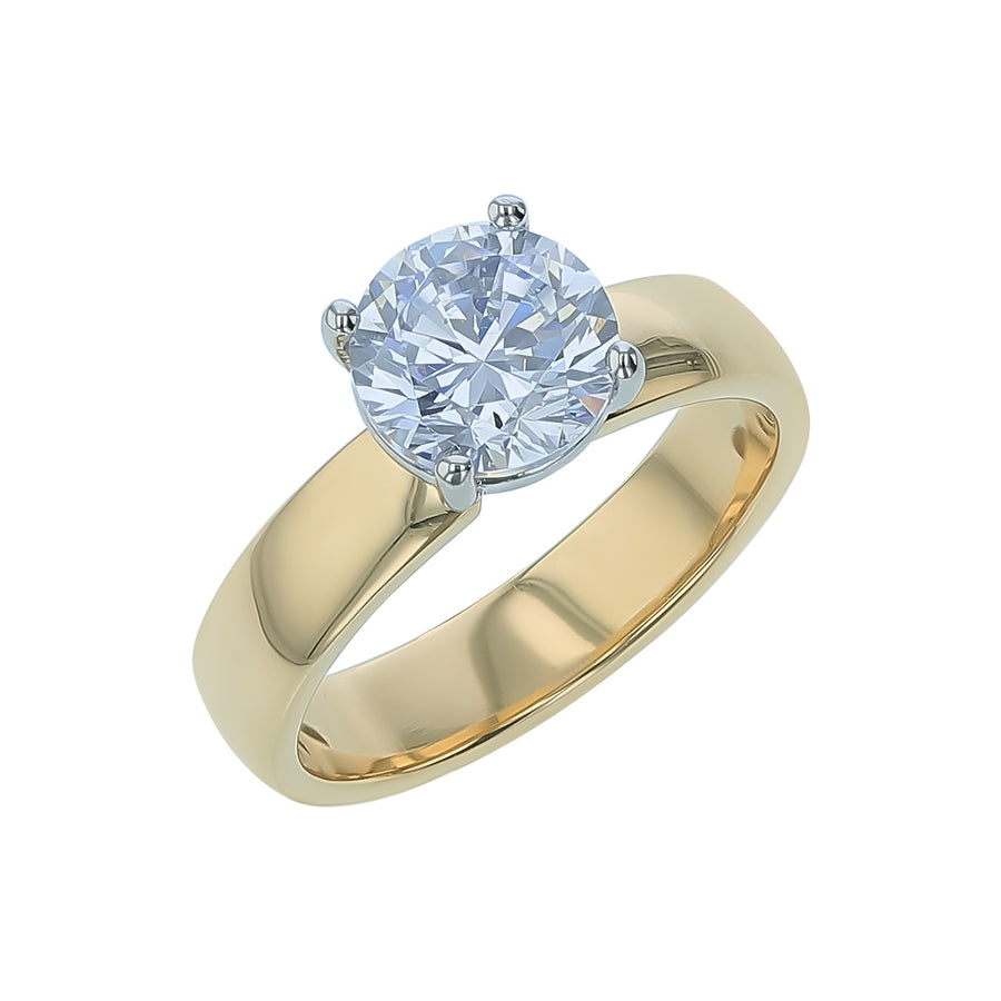 Modern Classic Solitaire Ring Semi Mount in 18K Yellow Gold and Platinum for 1.50ct Round Center, Size 6