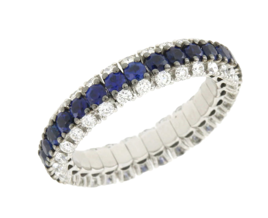 2.21ct Sapphire and 1.13ct Diamond Triple Row Stretch Eternity Band in 18k White Gold