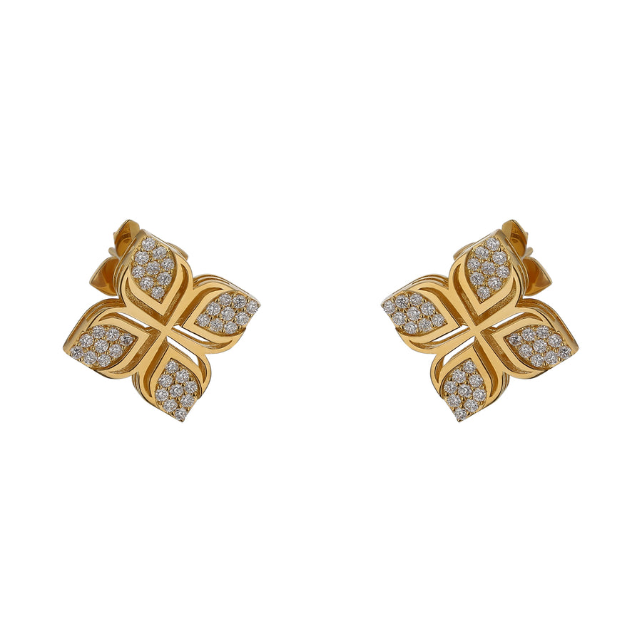 Diamond Arabesque Flower Earrings in 18K Yellow Gold
