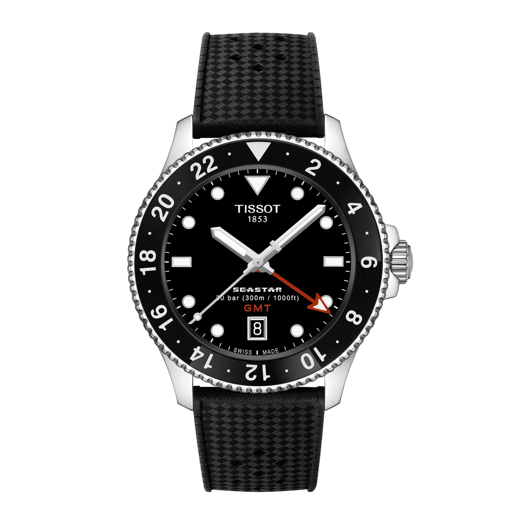 40mm Seastar 1000 Quartz GMT Watch with Black Dial in Stainless