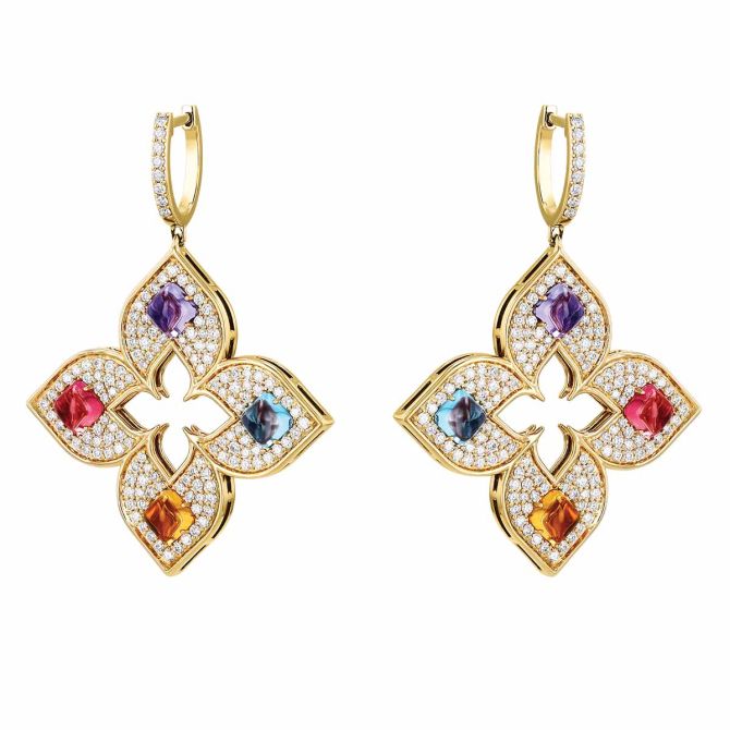 Venetian Princess Diamond, Ruby, Tanzanite, Topaz and Citrine Drop Earrings in 18K Rose Gold