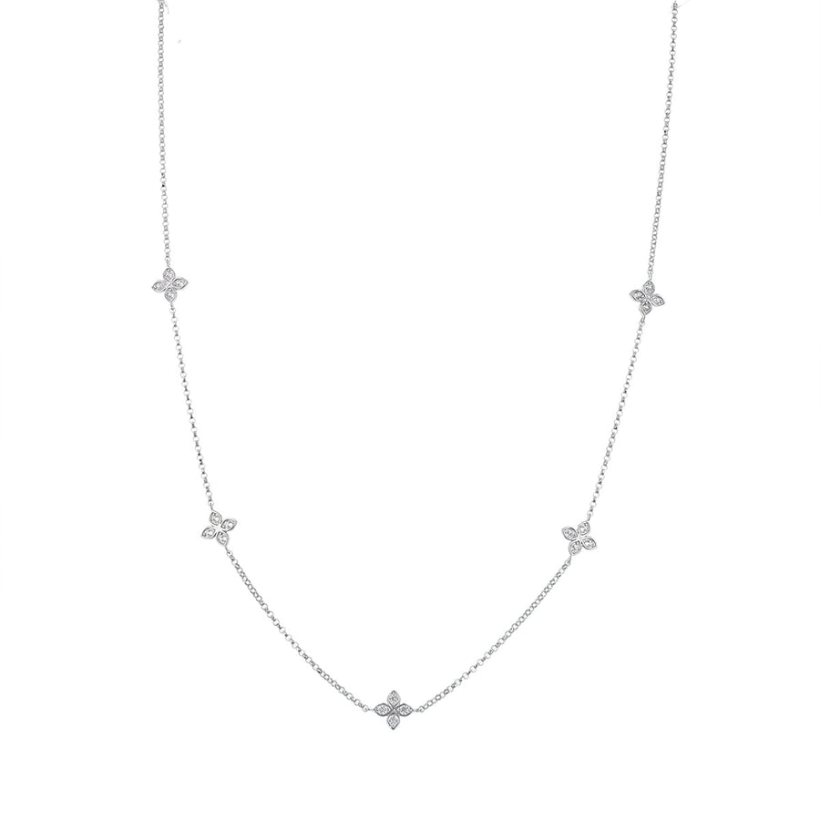 Love by the Yard Diamond 5 Station Necklace in 18K White Gold, Adjustable