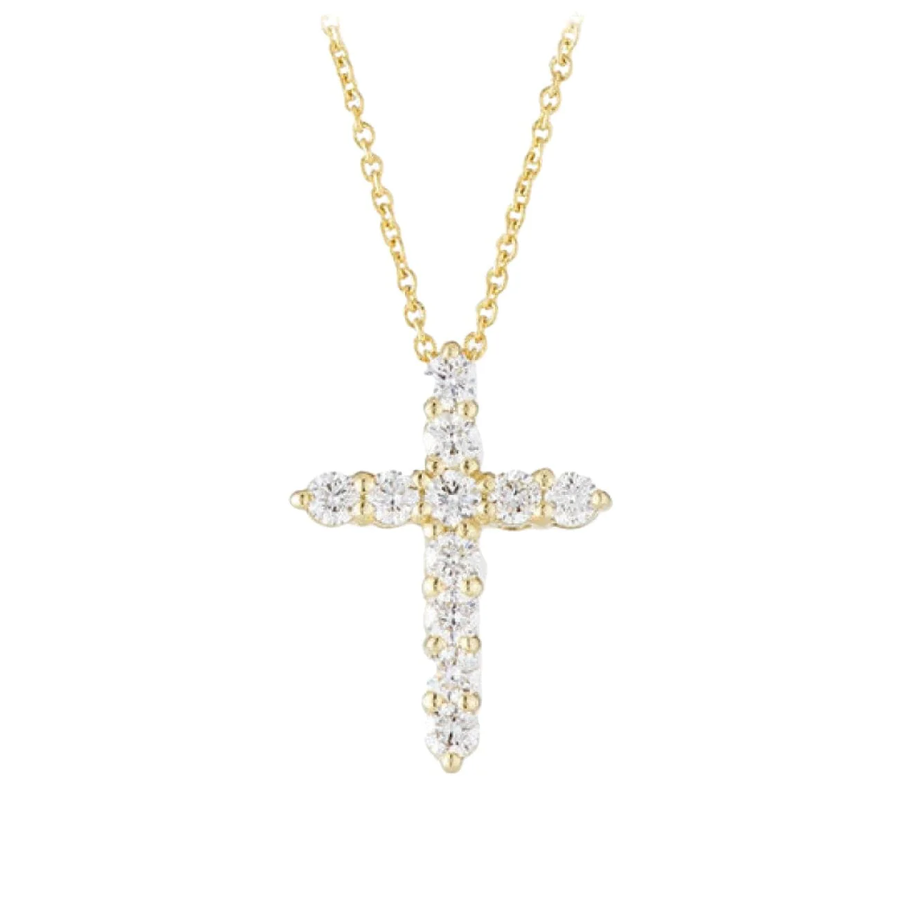 Tiny Treasures Diamond Cross Pendant in 18K Yellow Gold, 18in