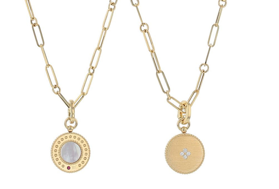 Venetian Princess Diamond and Mother of Pearl Medallion in 18K Yellow Gold, 19in