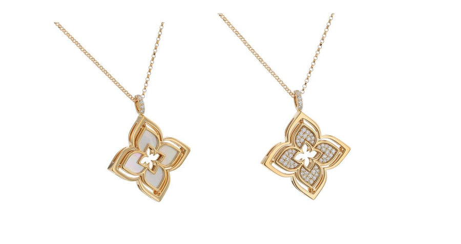 Venetian Princess Diamond and Mother of Pearl Pirouette Pendant in 18K Yellow Gold, 17in