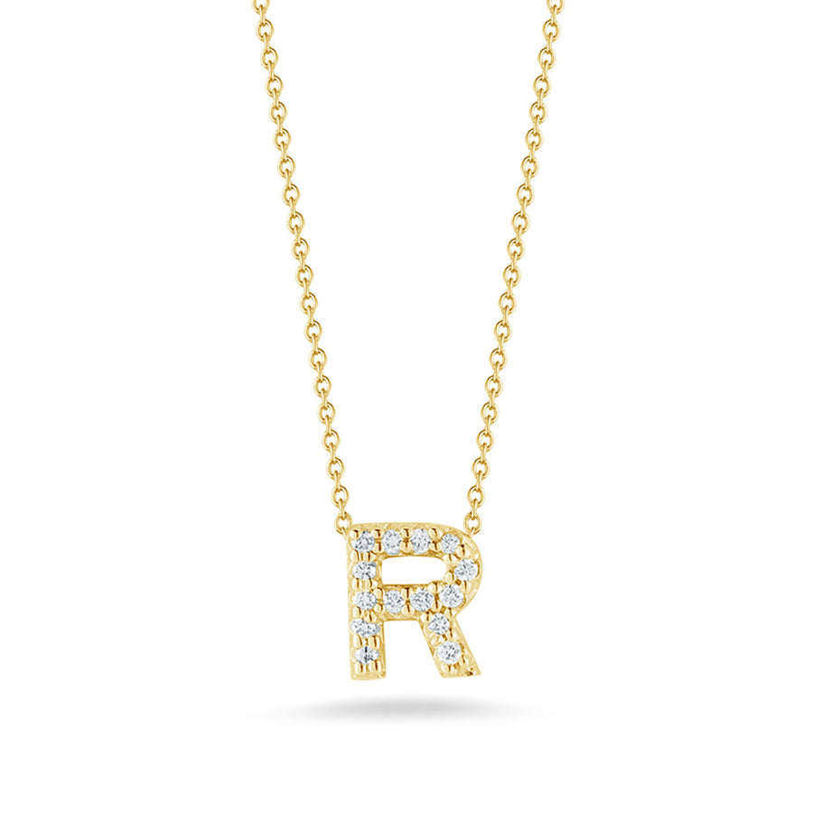 Tiny Treasures Diamond Love Letter "R" Pendant in 18K Yellow Gold, 18in