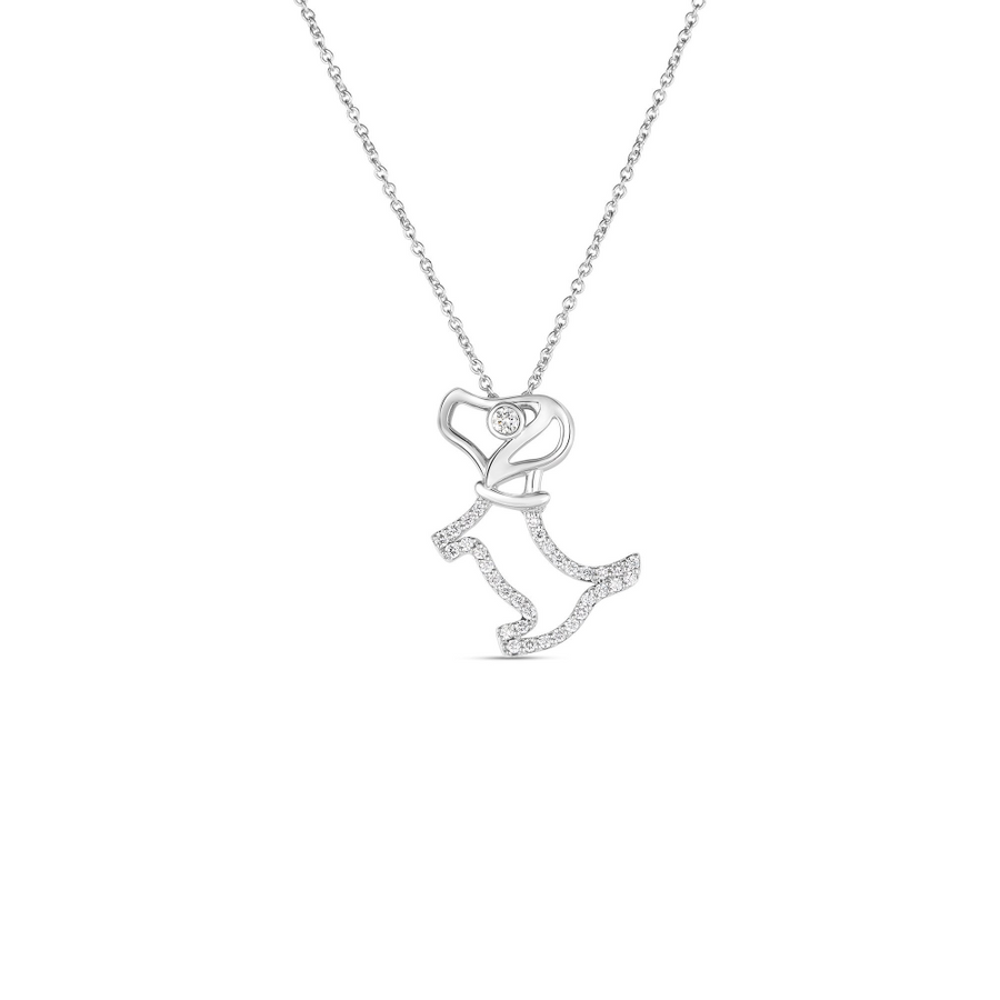 Tiny Treasures Diamond Scottie Dog Pendant in 18K White Gold, 18in