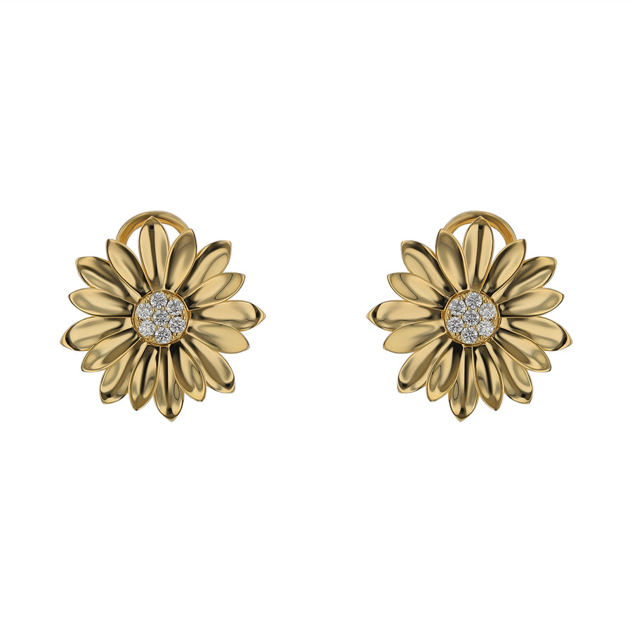 Diamond Margherita Flower Earrings in 18K Yellow Gold