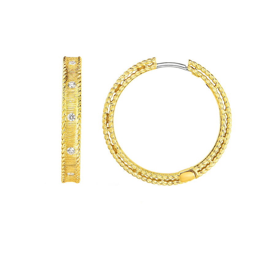 Princess Round Diamond Hoop Earrings in 18K Yellow Gold