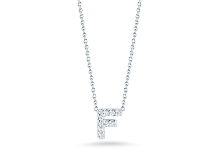 Tiny Treasures Diamond Love Letter "F" Pendant in 18K White Gold, Adjustable Chain