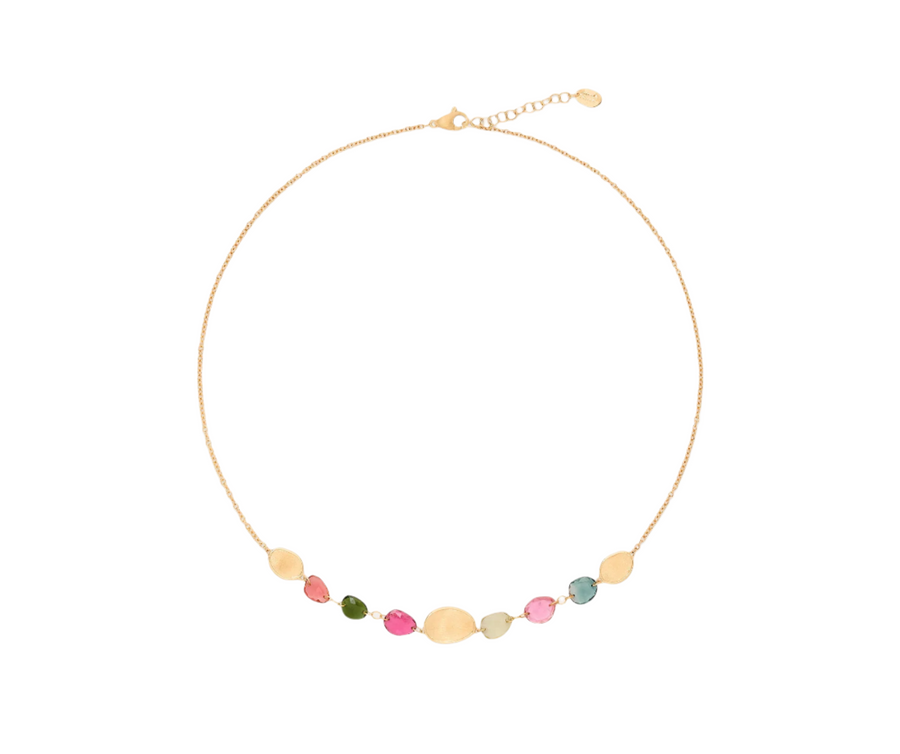 Lunaria Multi Color Tourmaline Necklace in 18K Yellow Gold, 16.5-18"