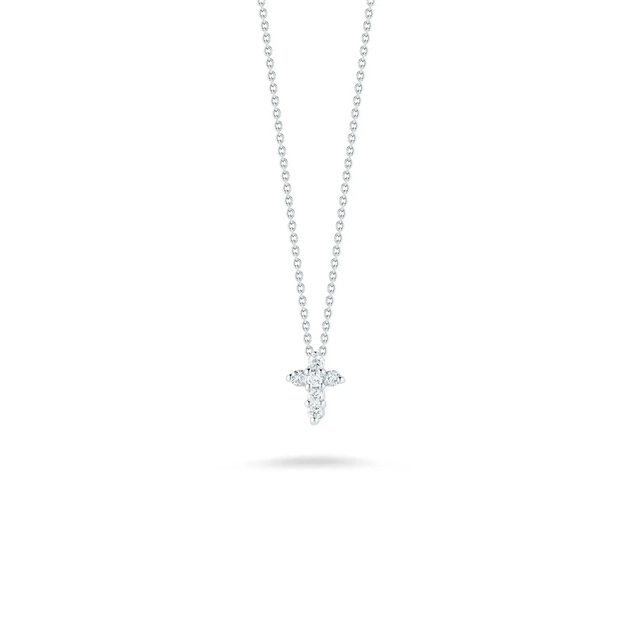 Round Diamond Cross Pendant in 18K White Gold, 18in