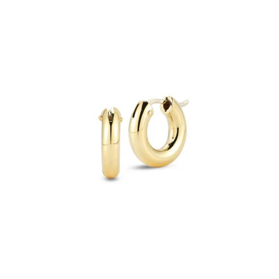 Small Huggie Hoop Earrings in 18K Yellow Gold, 15mm