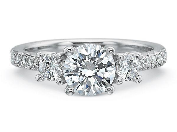 Classic 0.50ct Diamond 3 Stone Ring Semi Mount in 18K White Gold and Platinum, size 6