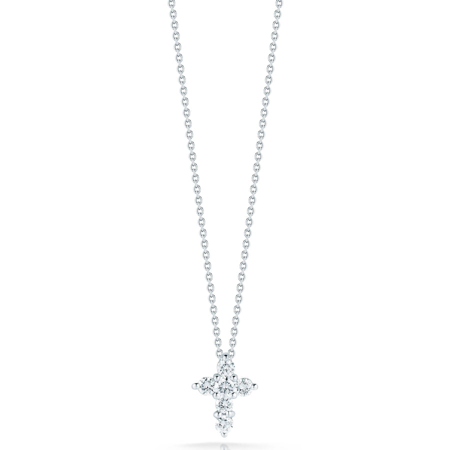 Round Diamond Cross Pendant in 18K White Gold, 18in