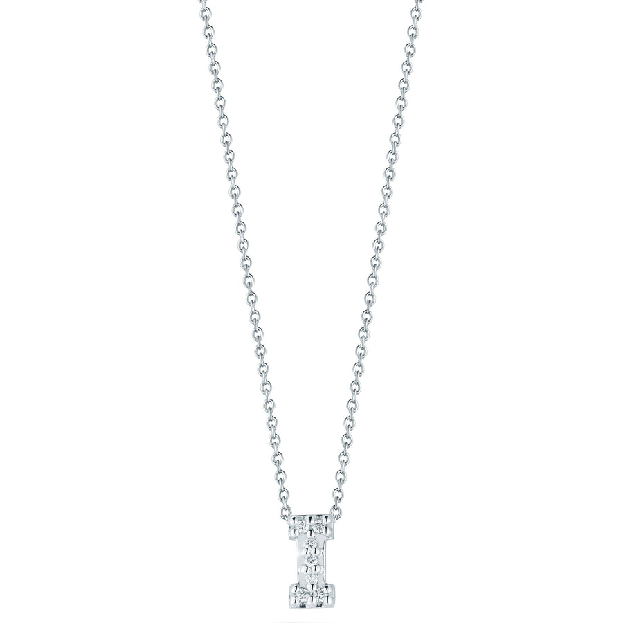 Tiny Treasures Diamond Love Letter "I" Pendant in 18k White Gold, Adjustable Chain