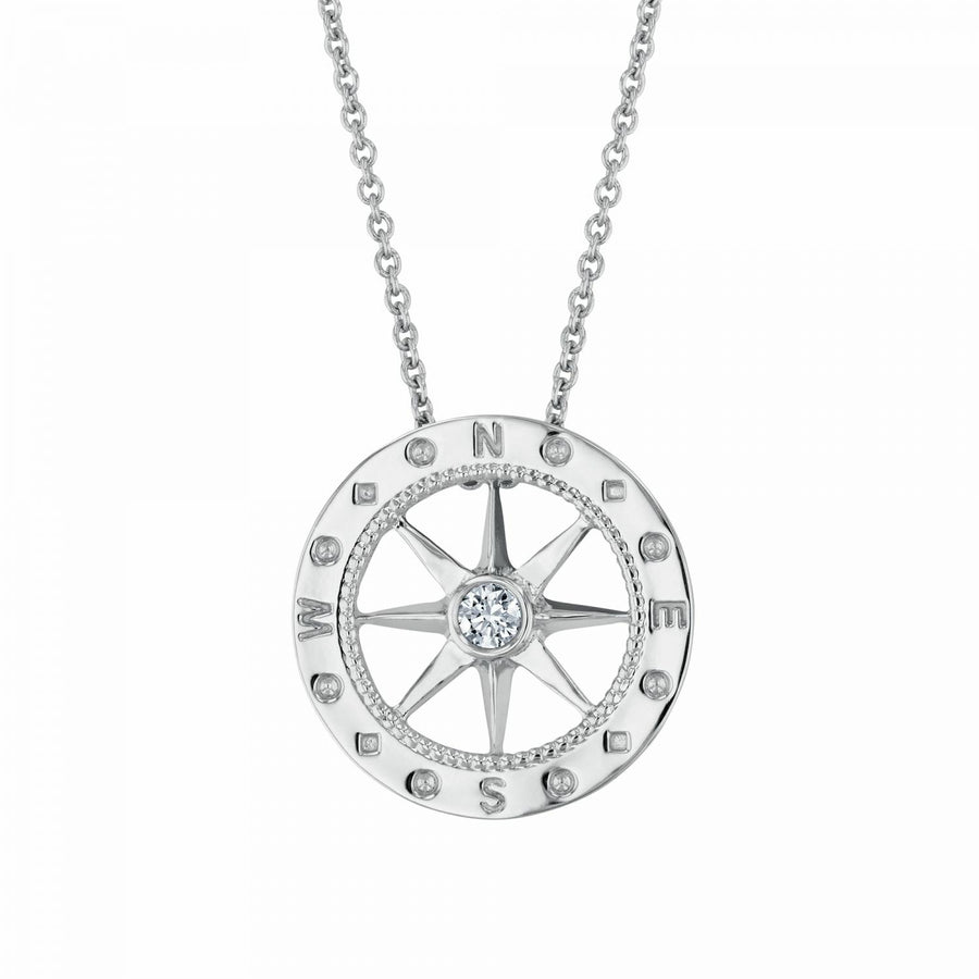 Tiny Treasures Diamond Compass Necklace in 18K White Gold, 18in