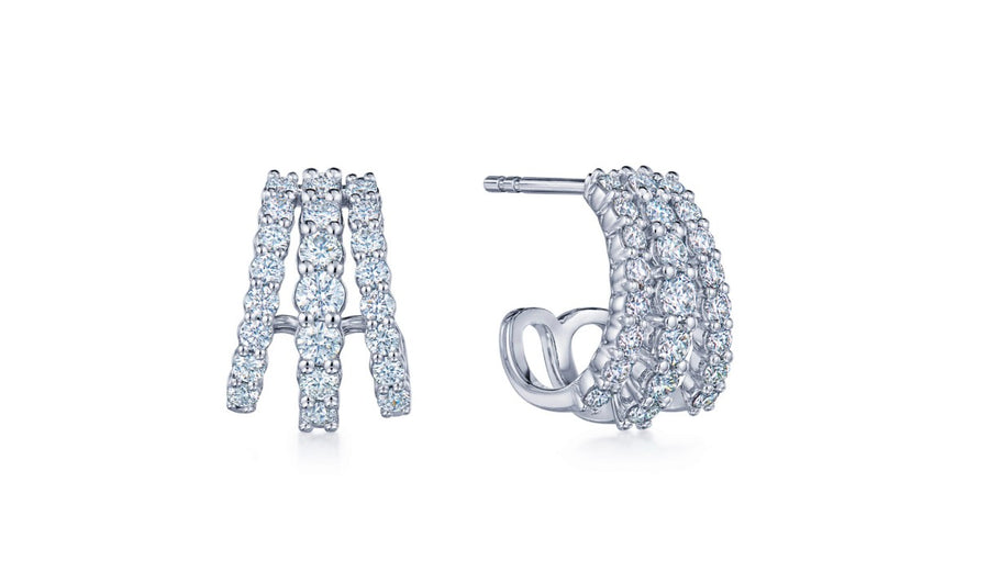 Lyric 1.03ct Diamond 3 Row Huggie Earring in 18K White Gold