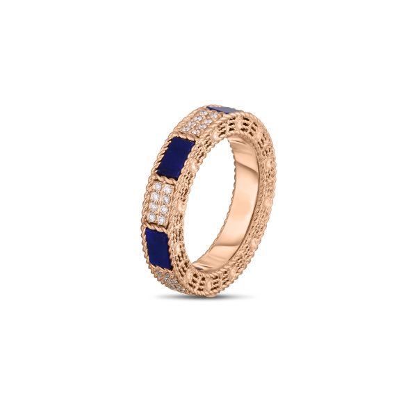 Mosaic Diamond and Lapis Ring in 18K Rose Gold, Size 6.5