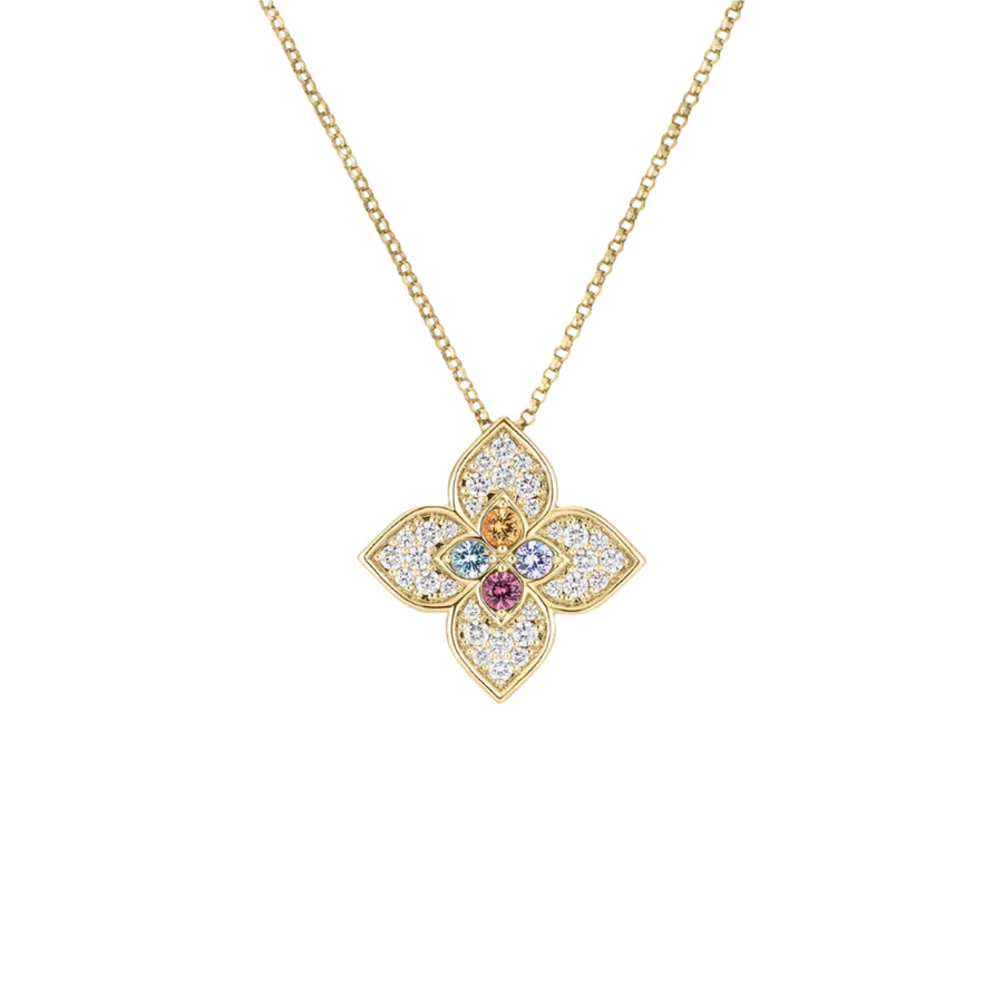 Venetian Princess0.35ct Diamond, Blue Topaz, Citrine, Rubellite and Tanzanite Pendant in 18K Yellow Gold, 18in