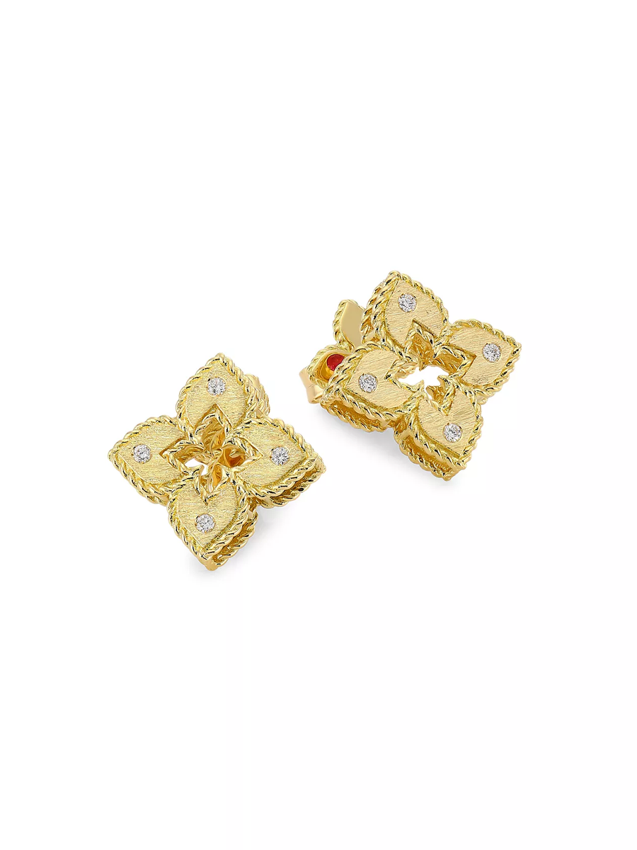 Venetian Princess Flower Diamond Stud Earrings in 18K Yellow Gold