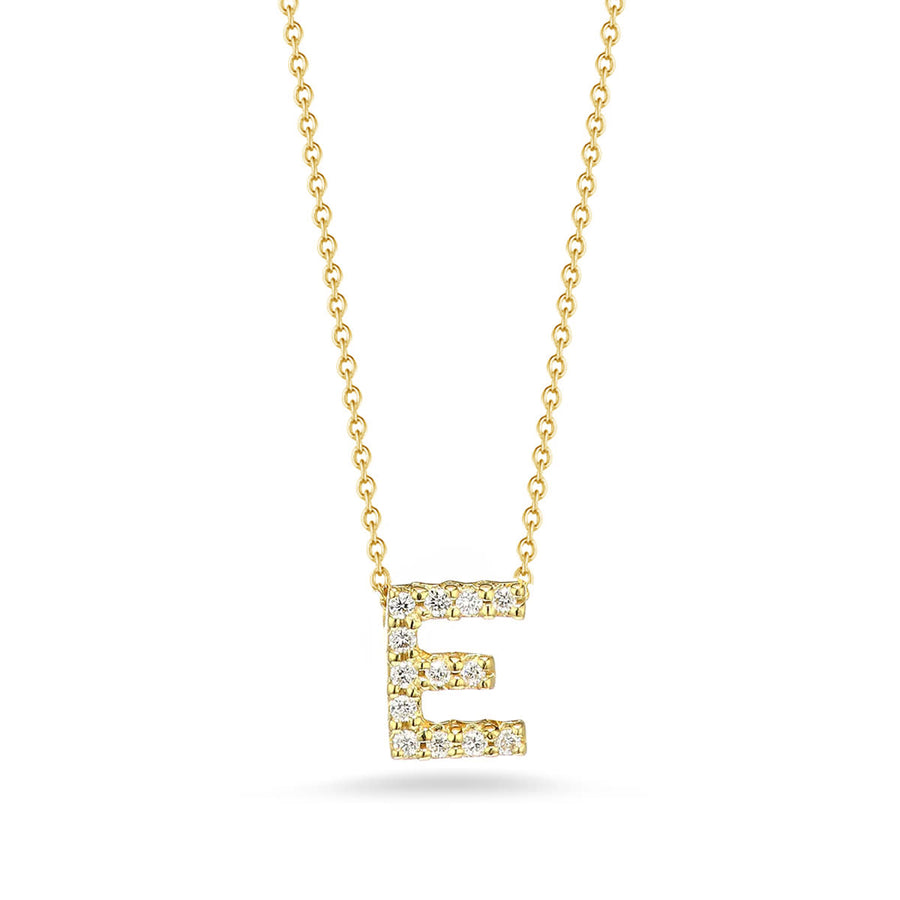 Tiny Treasures Diamond Love Letter "E" Pendant in 18K Yellow Gold, Adjustable Chain