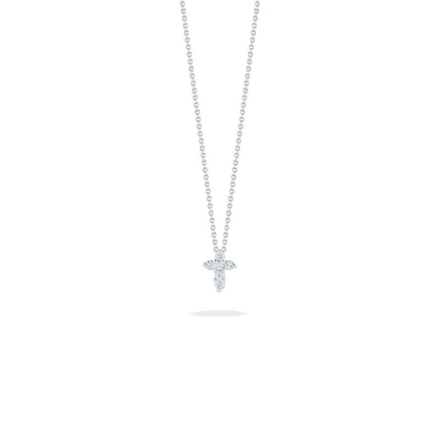 Diamond Baby Cross Pendant in 18K White Gold, 16-18in