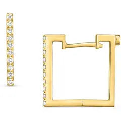 Classic Diamond Square Hoop Earrings in 18K Yellow Gold