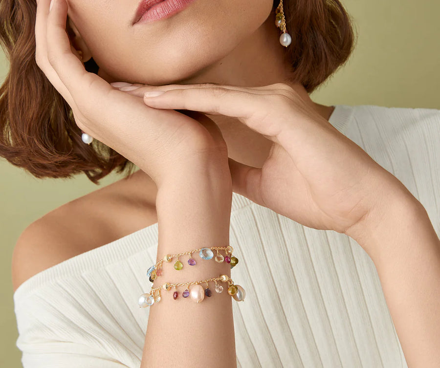 Mixed Gemstone and Pearl Single Strand Bracelet