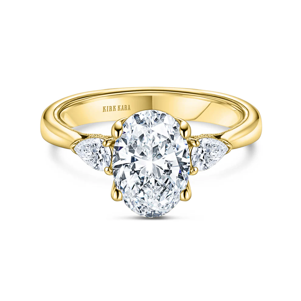 Stella Diamond 3-Stone Semi-Mount Ring in 14K Yellow Gold for Oval