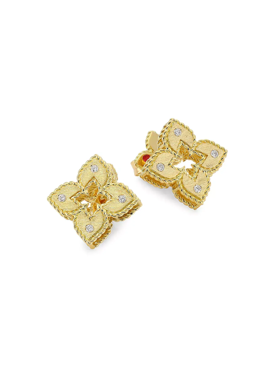 Venetian Princess Flower Diamond Stud Earrings in 18K Yellow Gold