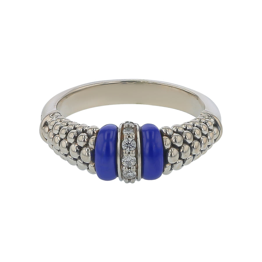 Lagos Caviar Diamond Ring in Sterling Silver, Size 7