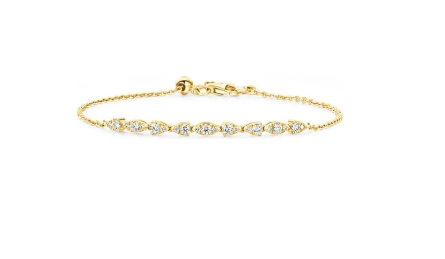 Aerial 0.40-0.46ct Diamond Dewdrop Bracelet in 18K Yellow Gold, 7"
