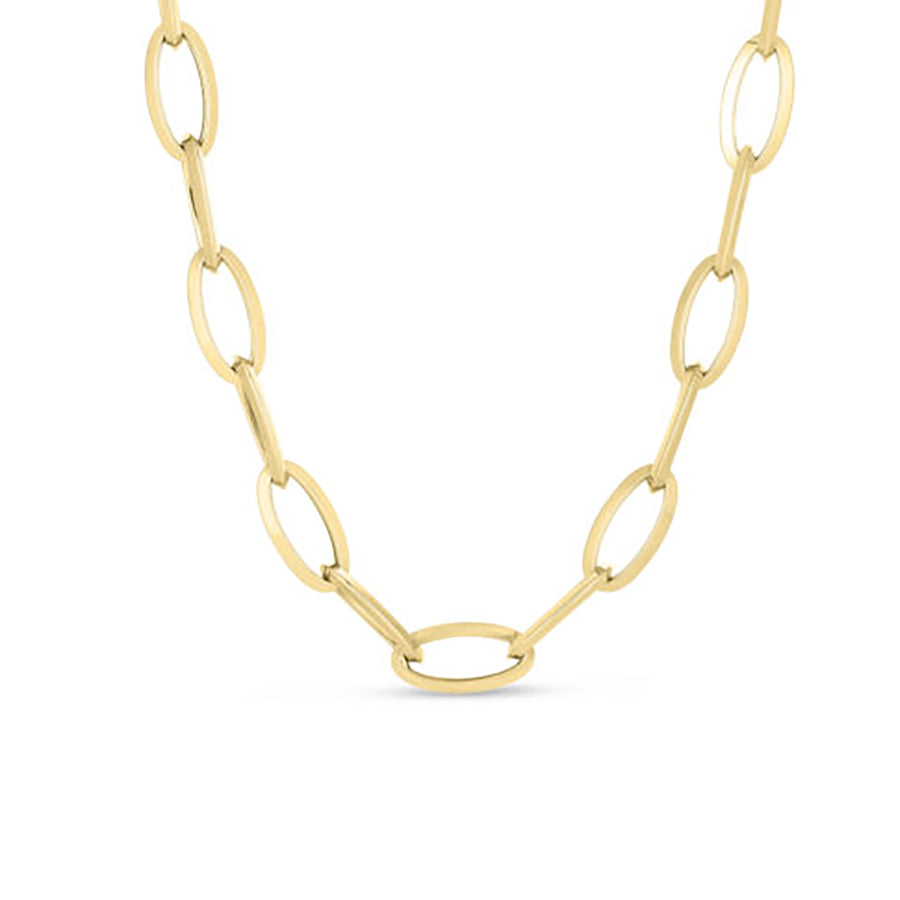 Knife Edge Oval Link Chain Necklace in 18K Yellow Gold, 31in