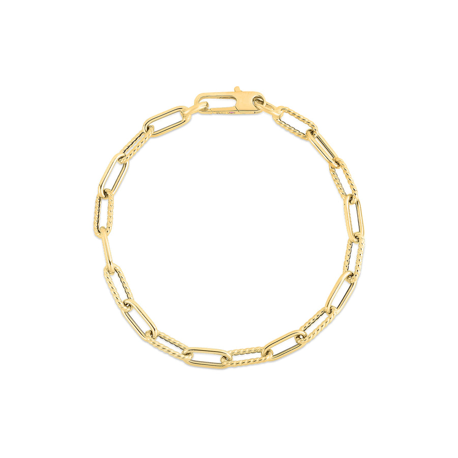 Designer Gold Alternating Paperclip Link Bracelet in 18K Yellow Gold, 7in