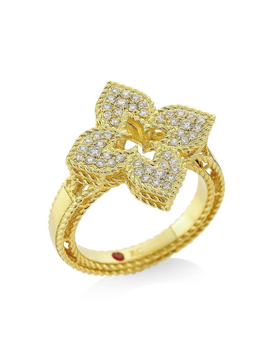 Venetian Princess Flower Diamond Pave Ring in 18K Yellow Gold