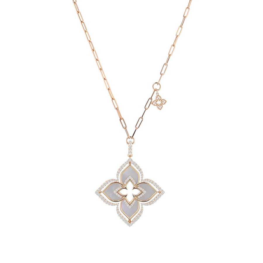 Venetian Princess Round Diamond and Mother of Pearl Necklace in 18K Rose Gold