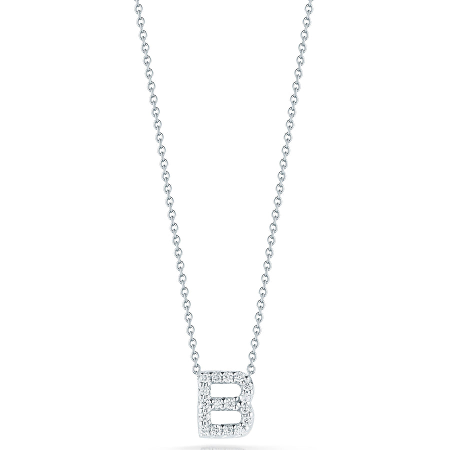 Tiny Treasures 0.06ct Diamond Love Letter "B" Pendant in 18K White Gold, 16-18in
